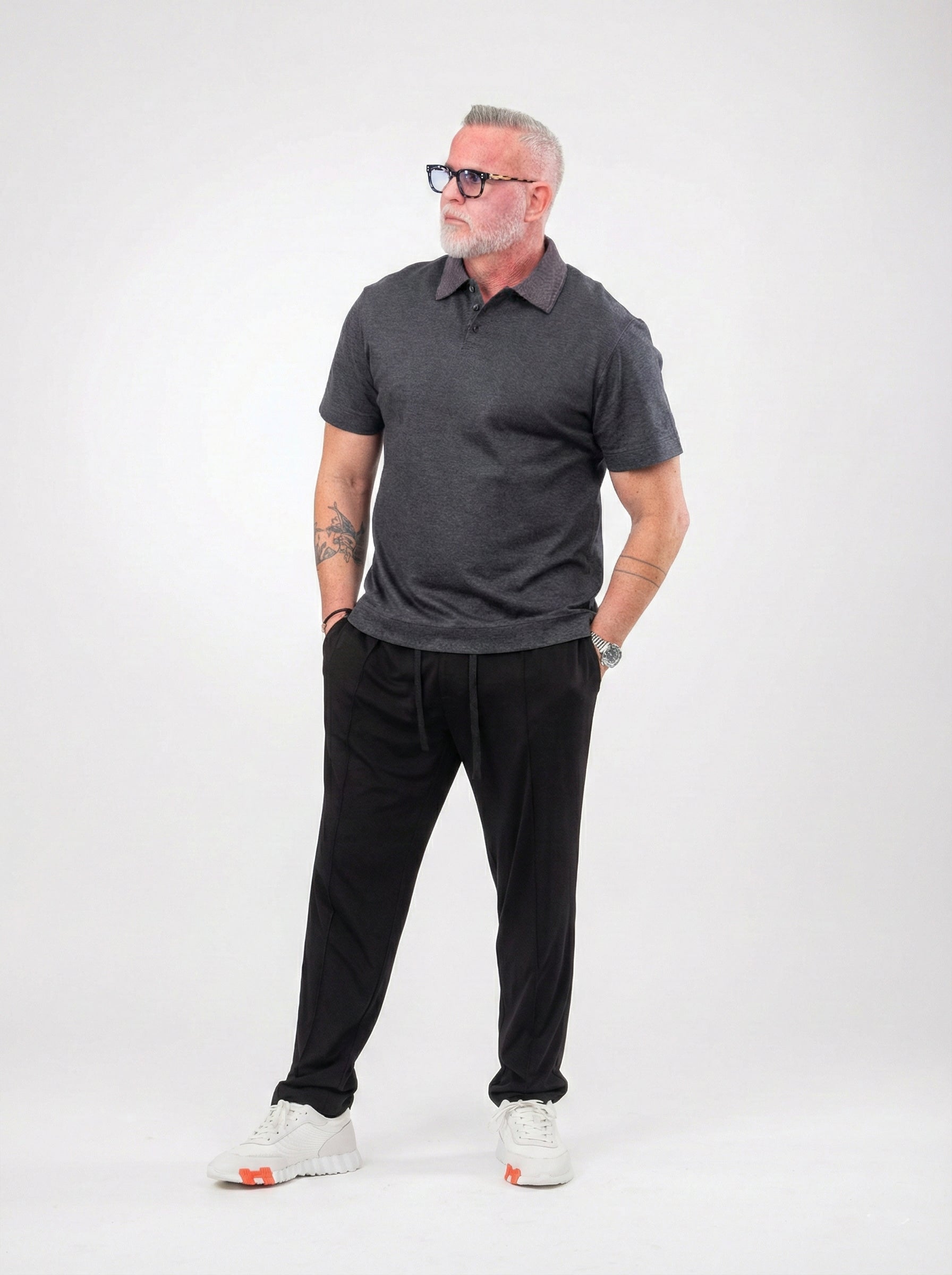 Graphite Polo & Viscose Trousers Set